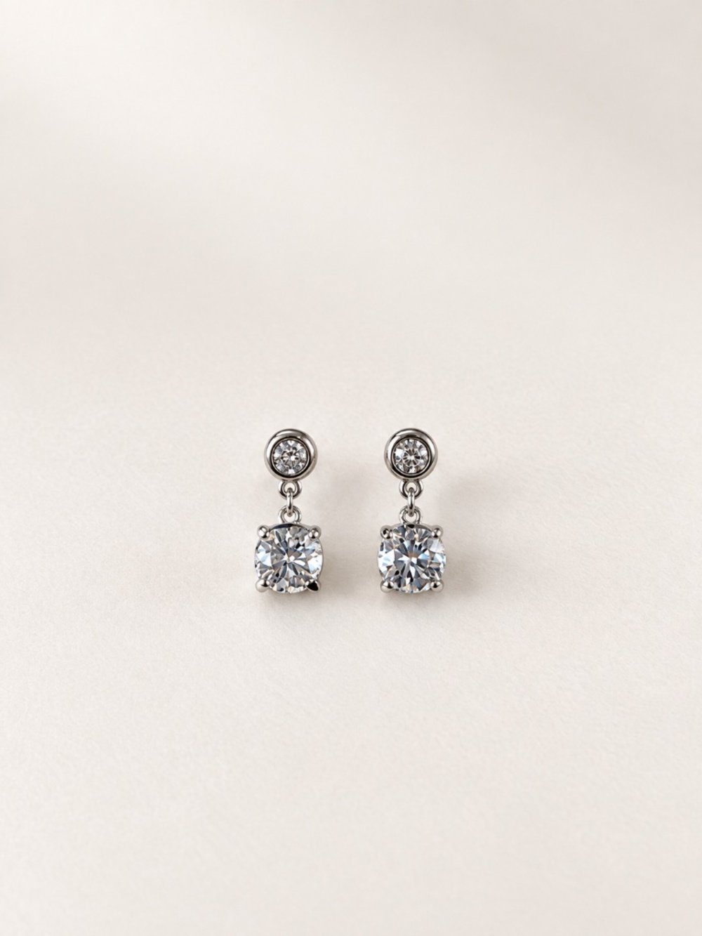 Swarovski Two-Stone Round Drop Earrings Silver Tone